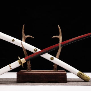 Ultimate One Piece Swords | Premium Anime Katana Replicas 2 ame no habakiri replica with white scabbard and gold floral crests