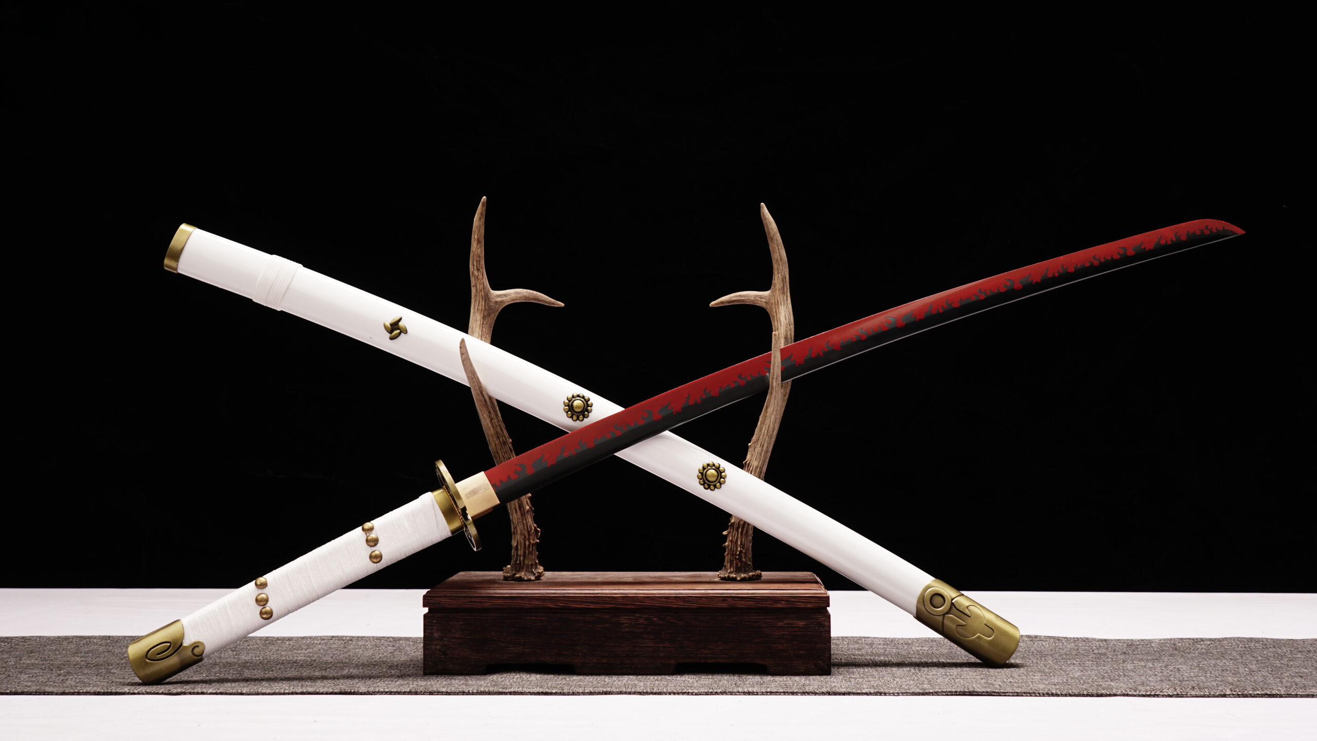 Premium Ame no Habakiri Replica | One Piece Katana 1 ame no habakiri replica with white scabbard and gold floral crests