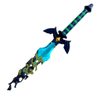 23.3cm metal Decayed Master Sword replica from Zelda Tears of the Kingdom showing corrupted blade and blue hilt