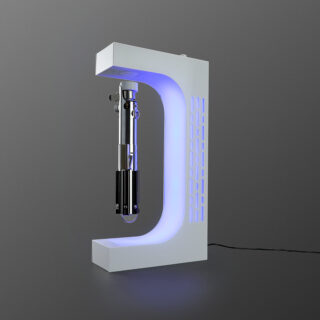 Magnetic levitation lightsaber display stand with RGB LED lighting and rotating hilt